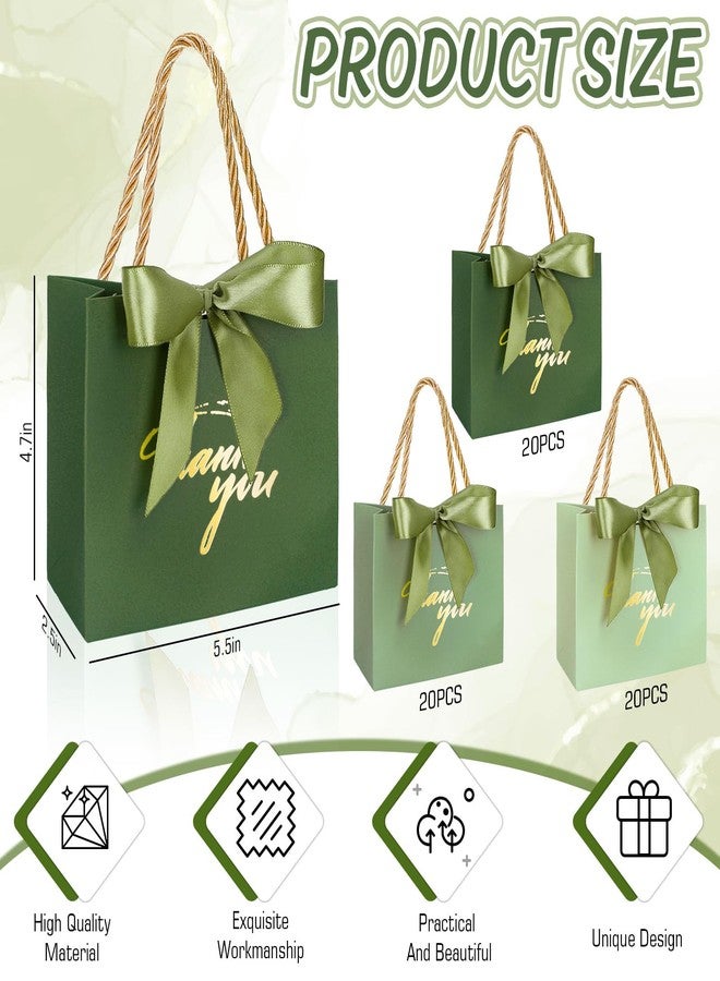 Whaline 60Pcs Thank You Paper Gift Bags with Bow Gradient Sage Green Party Favor Bags with Handles for Wedding Bridal Baby Shower Birthday Party - Image 2